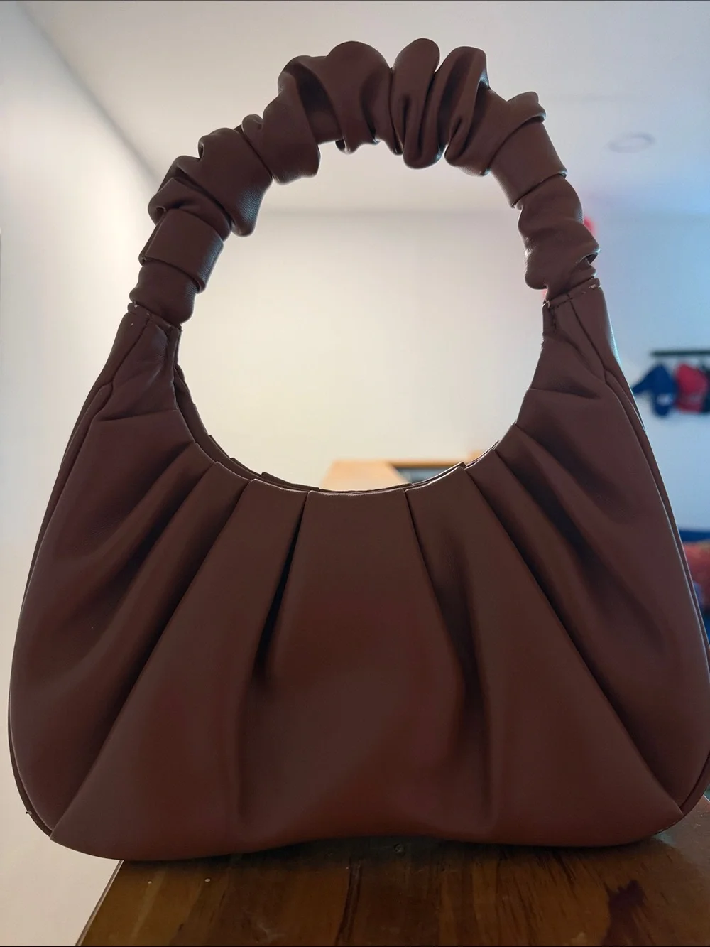 JW PEI Chocolate Brown Ruched Handle Shoulder Bag